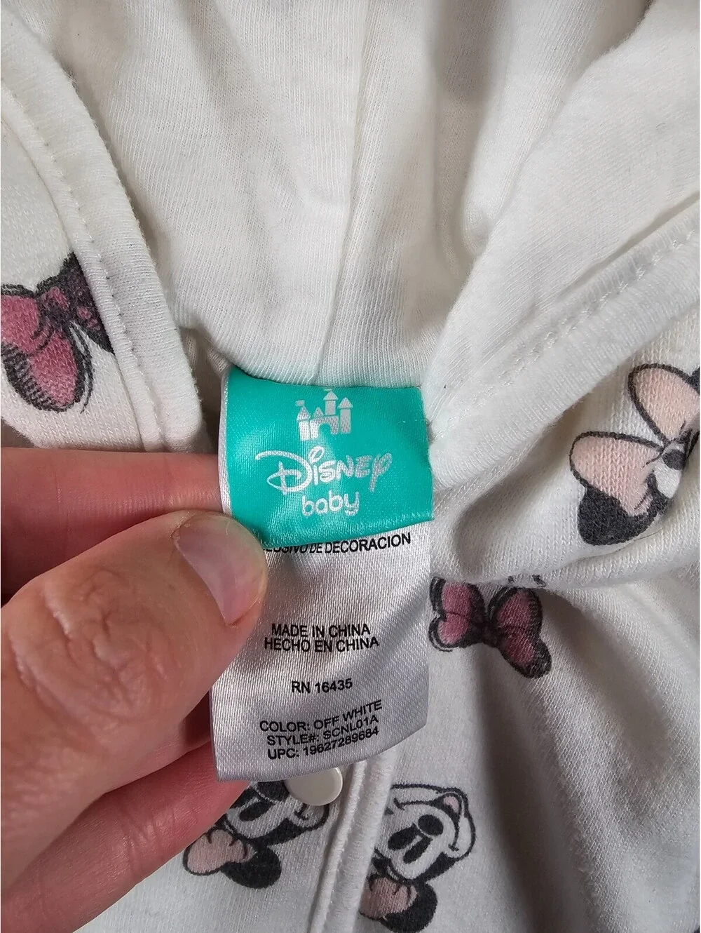 Disney Baby Girls Sz 6M Button Up Hooded Jacket Minnie Mouse Bow White